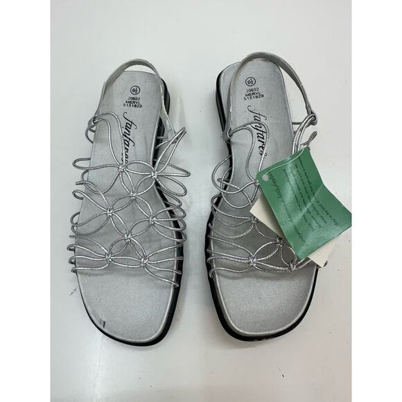 Fanfares Womens Sandals Size 6.5 Meryl Silver Shiny Strappy Y2K NWTs - Picture 1 of 13
